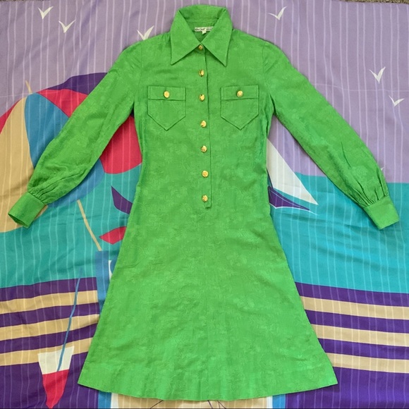 Vintage Dresses & Skirts - Vintage KEN SCOTT Kelly Green Shirt Dress